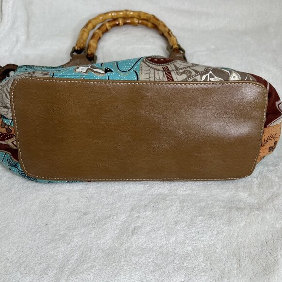 Relic Boho Patchwork Handbag With Bamboo Handles & Leather Accents Retro Style - Picture 5 of 15